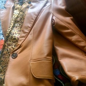 "ISABEL" ITALIAN LEATHER BLAZER LEOPARD LINING